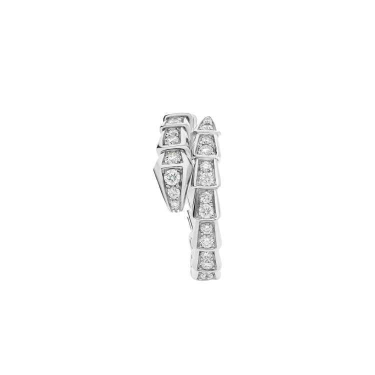 Serpenti Viper one-coil 18 kt white gold ring set with full pavé diamonds - Image 2