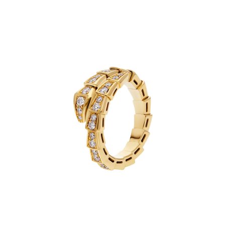 Serpenti Viper one-coil 18 kt yellow gold ring set with full pavé diamonds