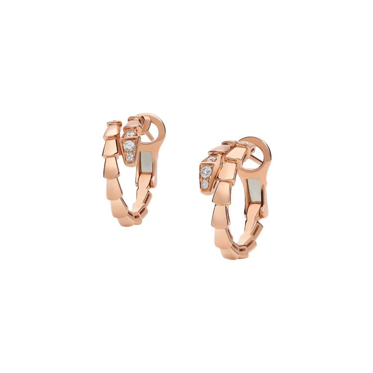 Serpenti Viper 18 kt rose gold hoop earrings set with demi pavé diamonds - Image 2
