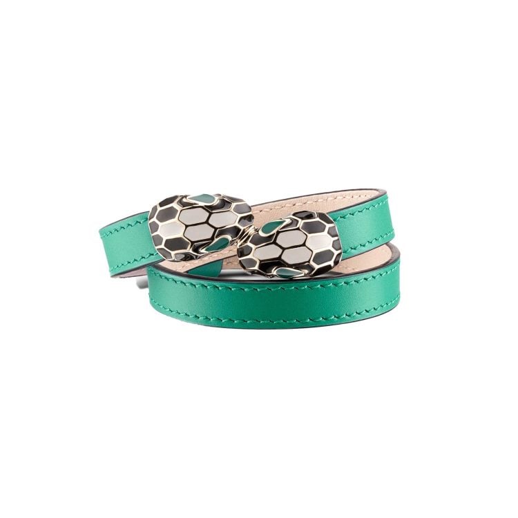 Serpenti Forever Leather Bracelet Two-coil bracelet in emerald green calf leather