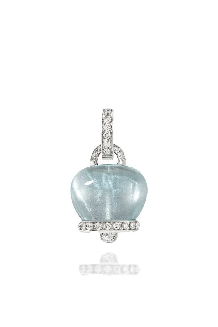 Ciondolo Campanella medio in oro bianco 18kt diamanti e topazio sky blu