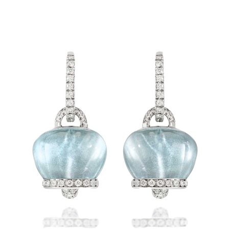 Medium Campanella earrings in 18kt white gold diamonds sky blue topaz