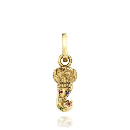 Small Horn charm in 9kt yellow gold diamonds sapphires emeralds and rubies