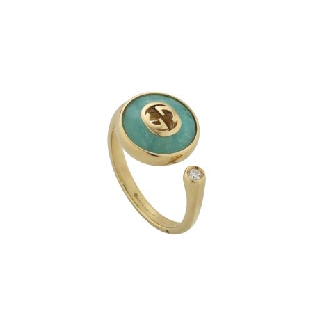 GUCCI INTERLOCKING 18K RING amazonite stone with 1 white diamond