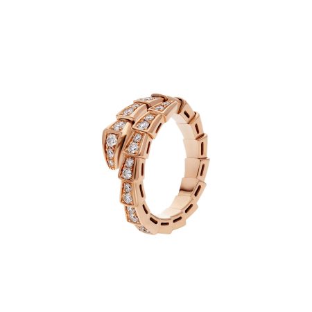 Serpenti Viper one-coil 18 kt rose gold ring set with full pavé diamonds