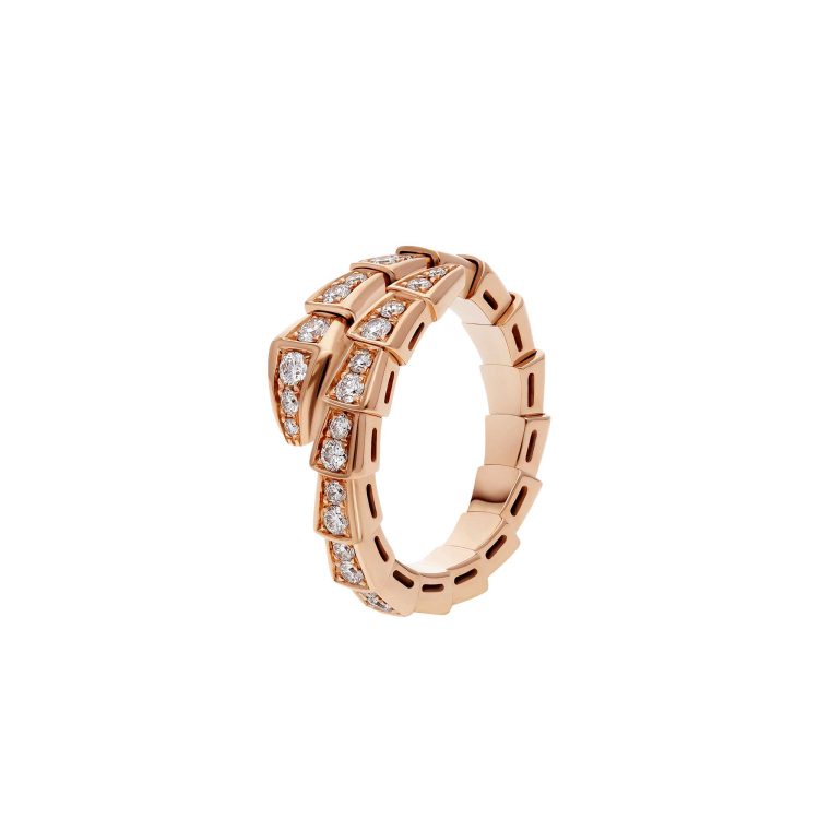 Serpenti Viper one-coil 18 kt rose gold ring set with full pavé diamonds