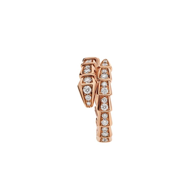 Serpenti Viper one-coil 18 kt rose gold ring set with full pavé diamonds - Image 2