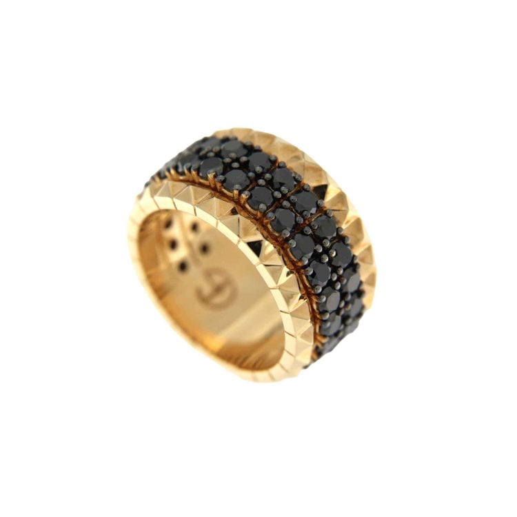 Anello Cattiva oro orsa con borchie e diamanti neri 2,10 ct