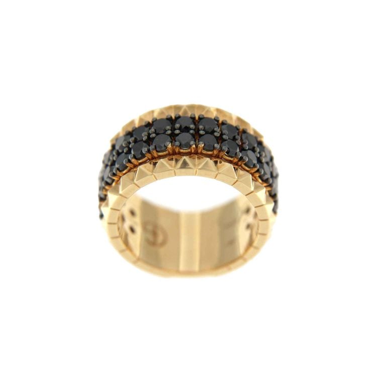 Anello Cattiva oro orsa con borchie e diamanti neri 2,10 ct - immagine 2