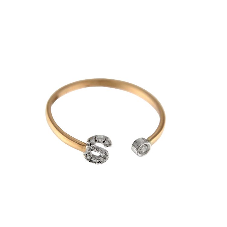 Rose gold S diamonds ring lettering with 0.04 CT brilliants