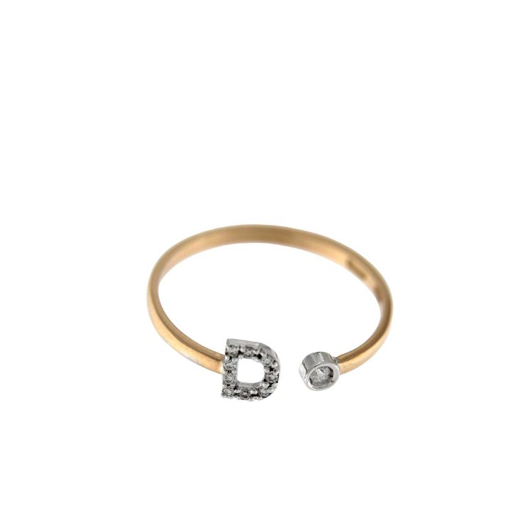 ROSE GOLD RING D LETTERING AND DIAMONDS 0,04 CT