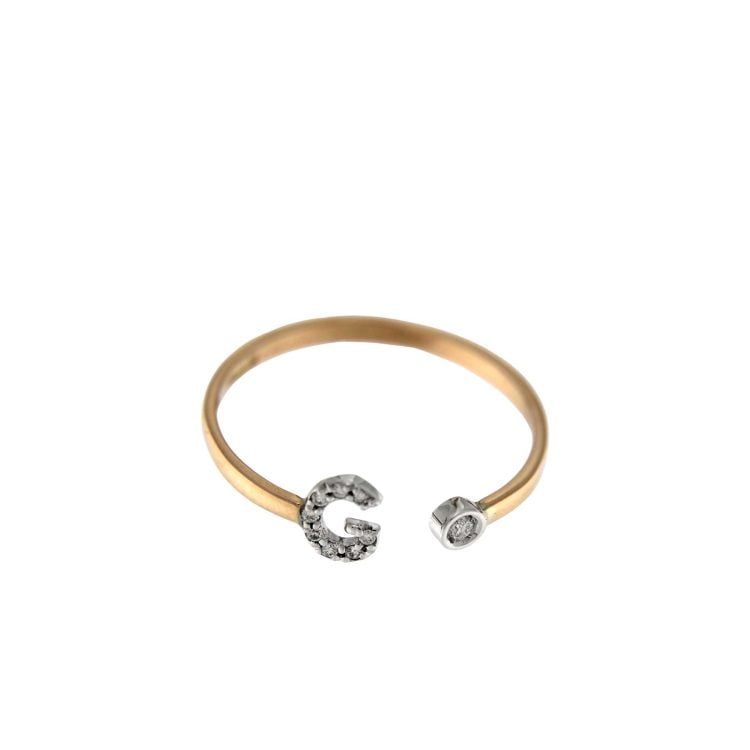 ROSE GOLD RING G LETTERING AND DIAMONDS 0,04 CT