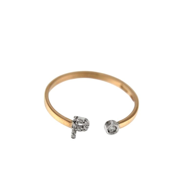 ROSE GOLD RING P LETTERING AND DIAMONDS 0.04 CT