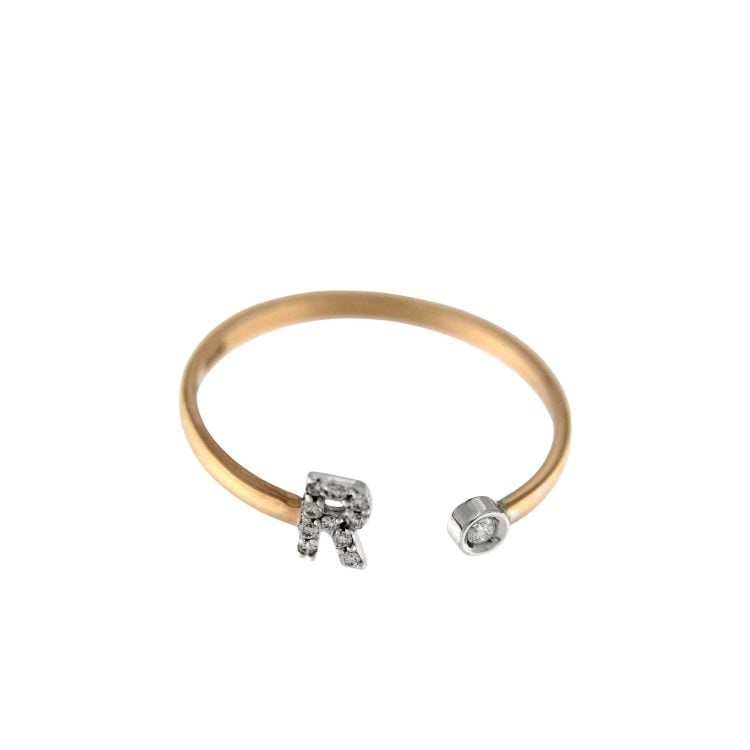 ROSE GOLD RING R LETTERING AND DIAMONDS 0.04 CT