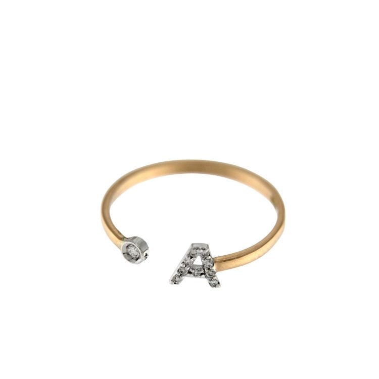 ROSE GOLD RING A LETTERING AND DIAMONDS 0,04 CT