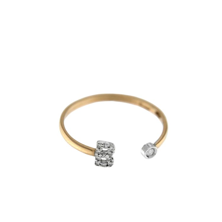 ROSE GOLD RING B LETTERING AND DIAMONDS 0,04 CT