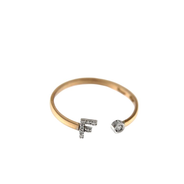 ROSE GOLD RING F LETTERING AND DIAMONDS 0,04 CT