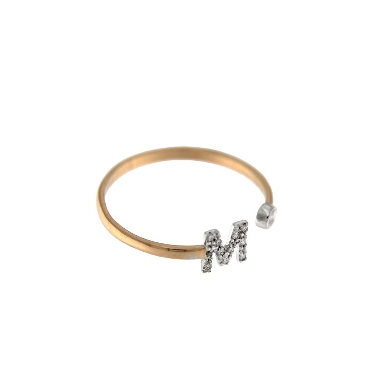 ROSE GOLD RING M LETTERING AND DIAMONDS 0,04 CT