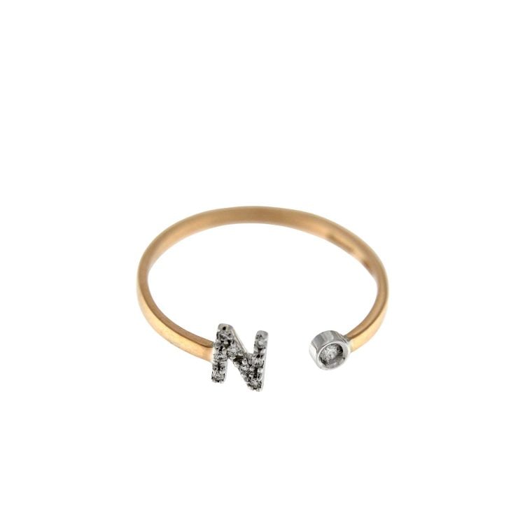 ROSE GOLD RING N LETTERING AND DIAMONDS 0,04 CT