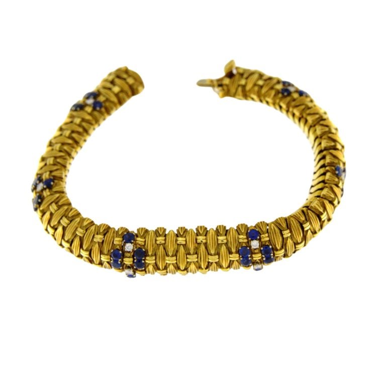 70S YELLOW GOLD BRACELET WITH DIAMONDS AND SAPPHIRES