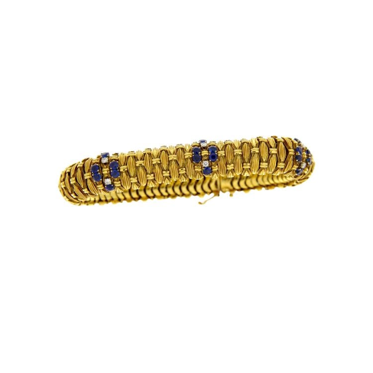 70S YELLOW GOLD BRACELET WITH DIAMONDS AND SAPPHIRES - Image 3