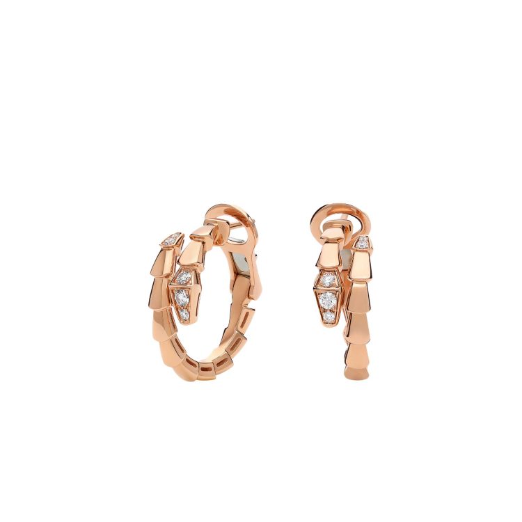 Serpenti Viper 18 kt rose gold hoop earrings set with demi pavé diamonds