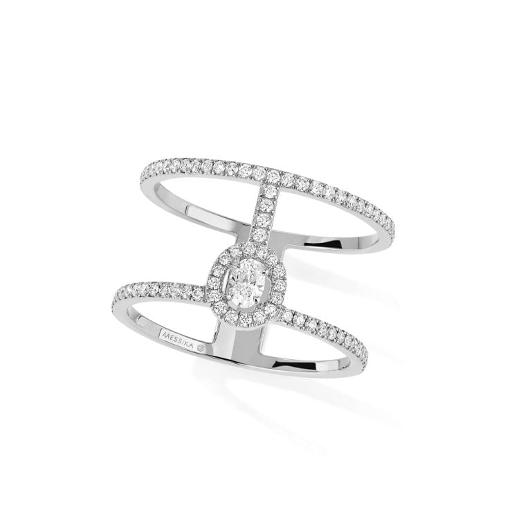 Glam’azone Anello in oro bianco con pavé di diamanti 0,10 ct 2 giri