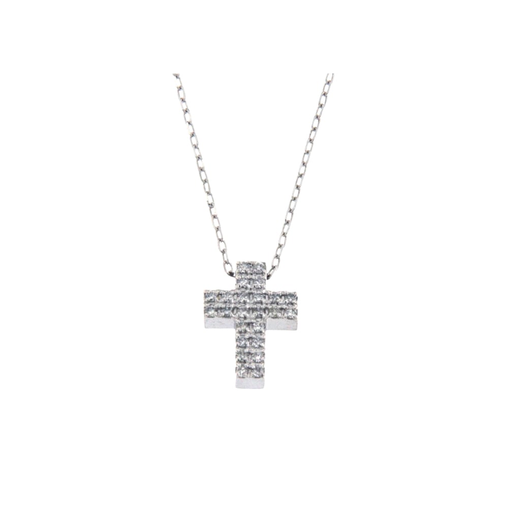 Collana oro bianco 18 ct con croce brillanti 0,10 CT