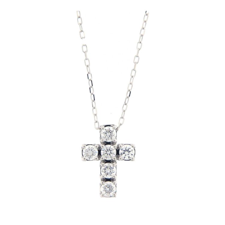 18K white gold necklace with cross brilliants 0.13 ct