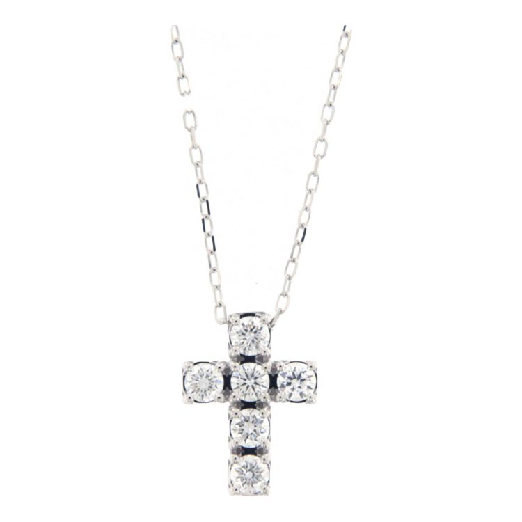 18K WHITE GOLD NECKLACE WITH CROSS BRILLIANTS 0.24 CT