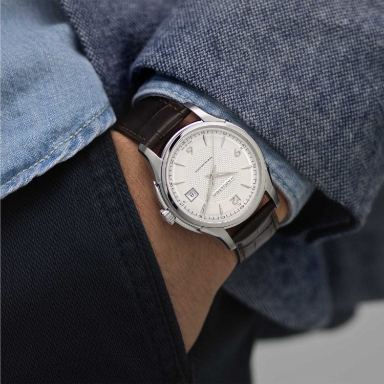 JAZZMASTER VIEWMATIC AUTO QUADRANTE ARGENTO CINTURINO IN PELLE 40 MM - immagine 6