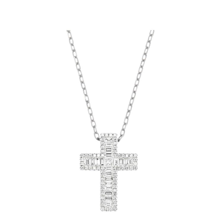 I Gioielli del Sole Collana in oro bianco con croce brillanti e baguette 0,80 ct