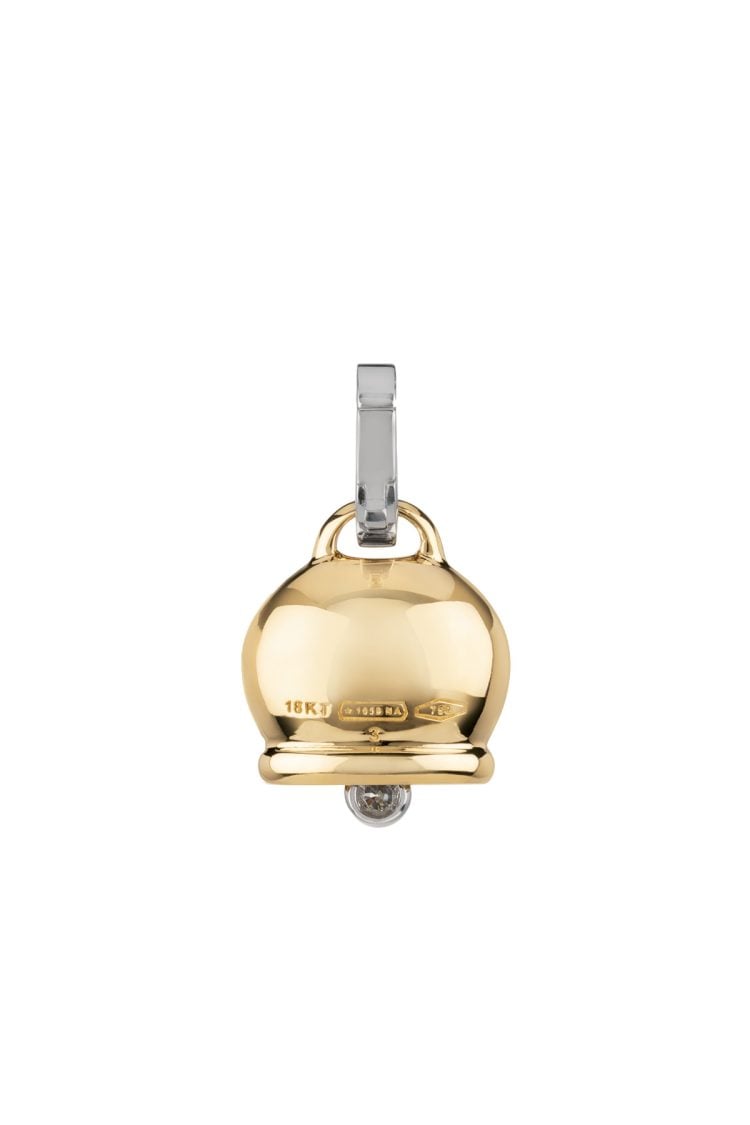Ciondolo Campanella medio in oro giallo 18Kt diamanti e gallo in pavé di diamanti - immagine 2