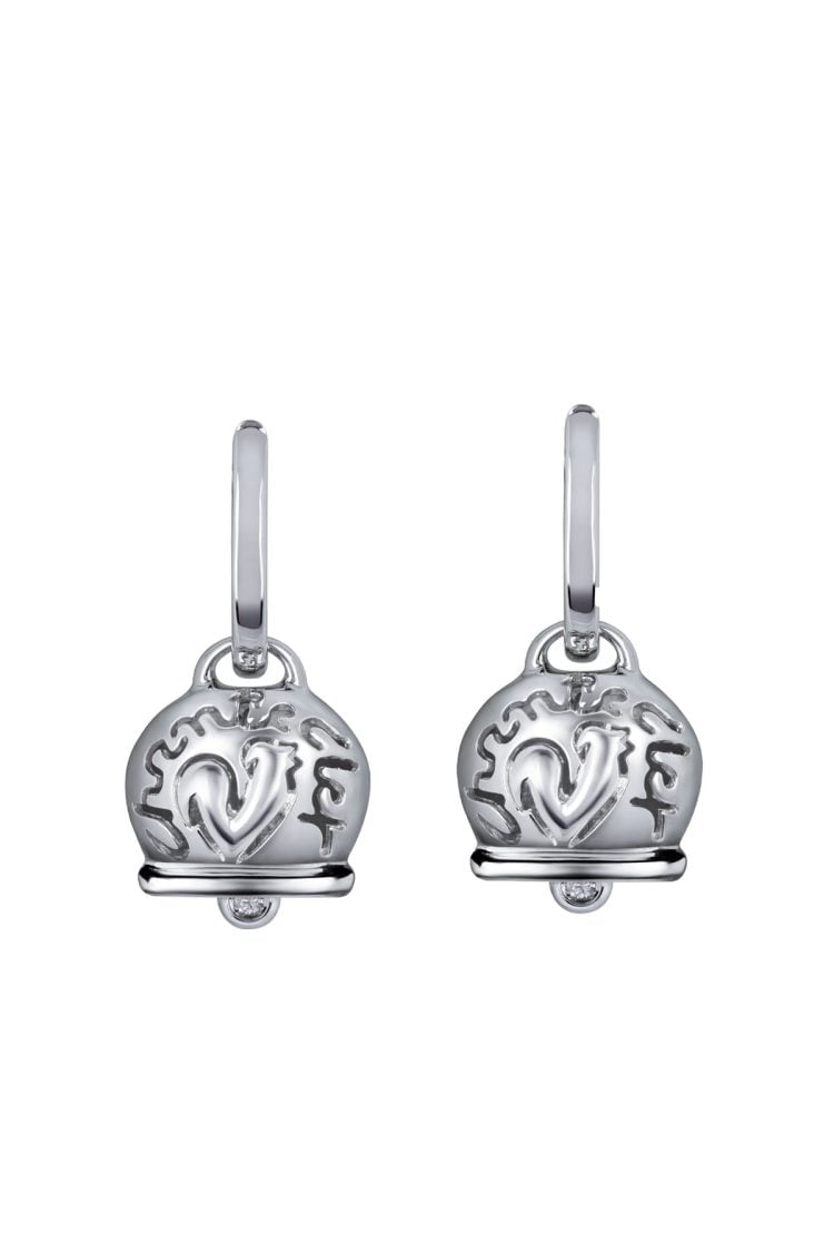 Medium bell pendant in 18Kt yellow and white gold diamonds and emerald pave