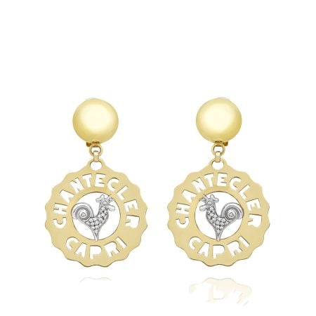 Orecchini Logo Gallo piccoli in oro giallo e bianco 18Kt e diamanti