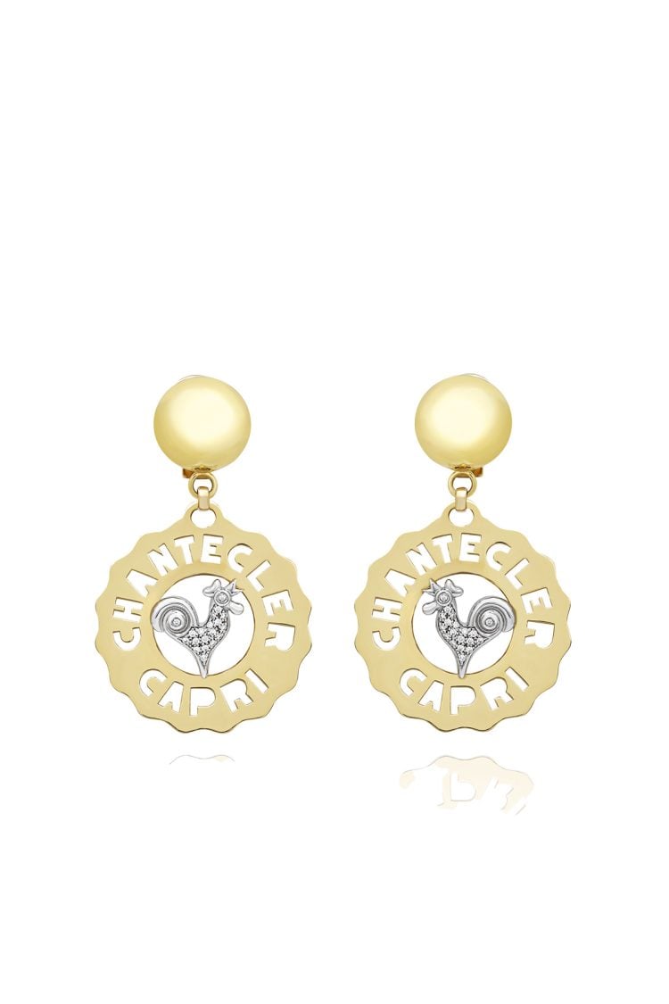 Logo Gallo small earrings in 18Kt yellow and white gold and diamonds