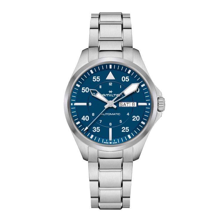 KHAKI AVIATION PILOT DAY DATE AUTO QUADRANTE BLU 42 MM