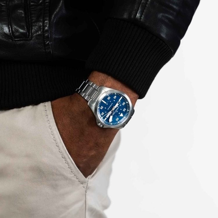 KHAKI AVIATION PILOT DAY DATE AUTO QUADRANTE BLU 42 MM - immagine 3