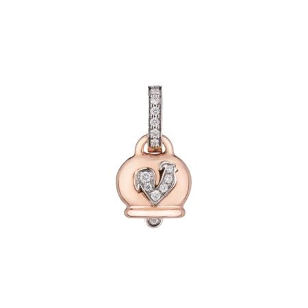 Ciondolo Campanella piccolo in oro rosa 18Kt diamanti e gallo in pavé di diamanti