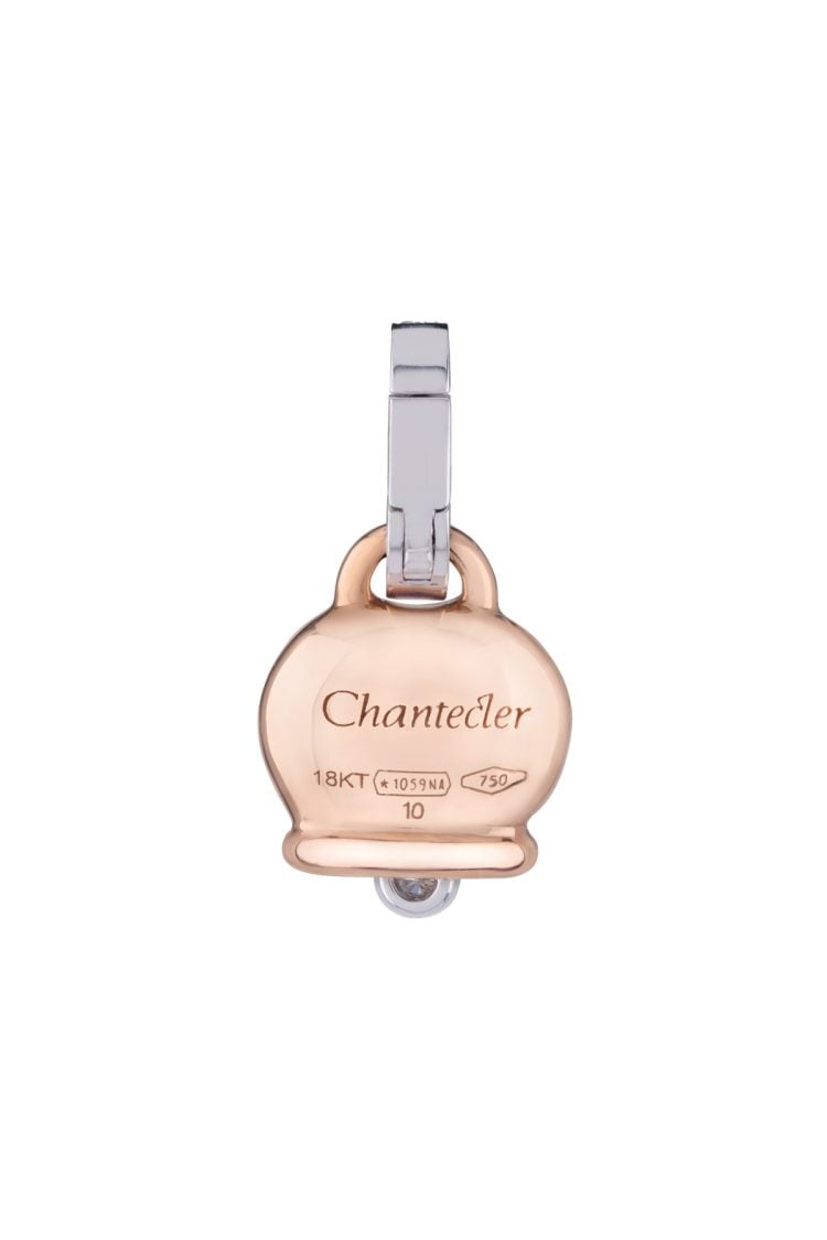 Ciondolo Campanella piccolo in oro rosa 18Kt diamanti e gallo in pavé di diamanti - immagine 2