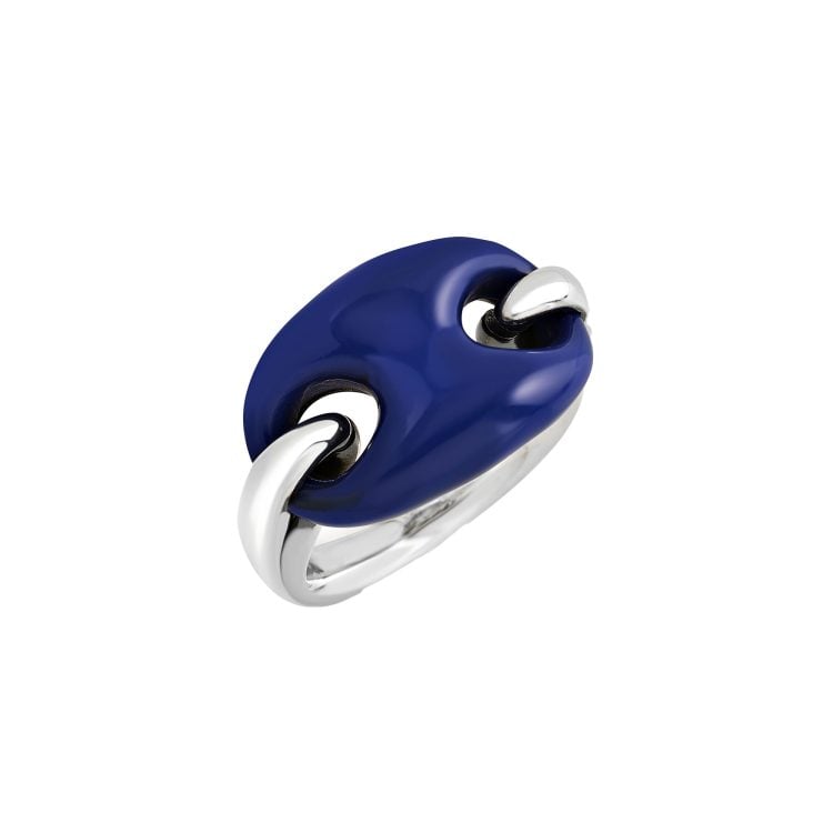 Et Voila silver ring with lapis lazuli marine chain