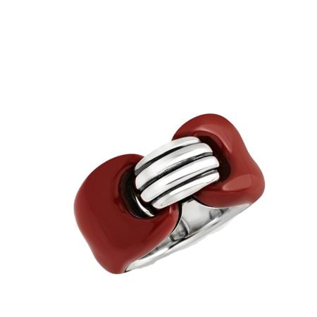 Capriness Chantecler marine chain band silver ring and red-colored coral resin