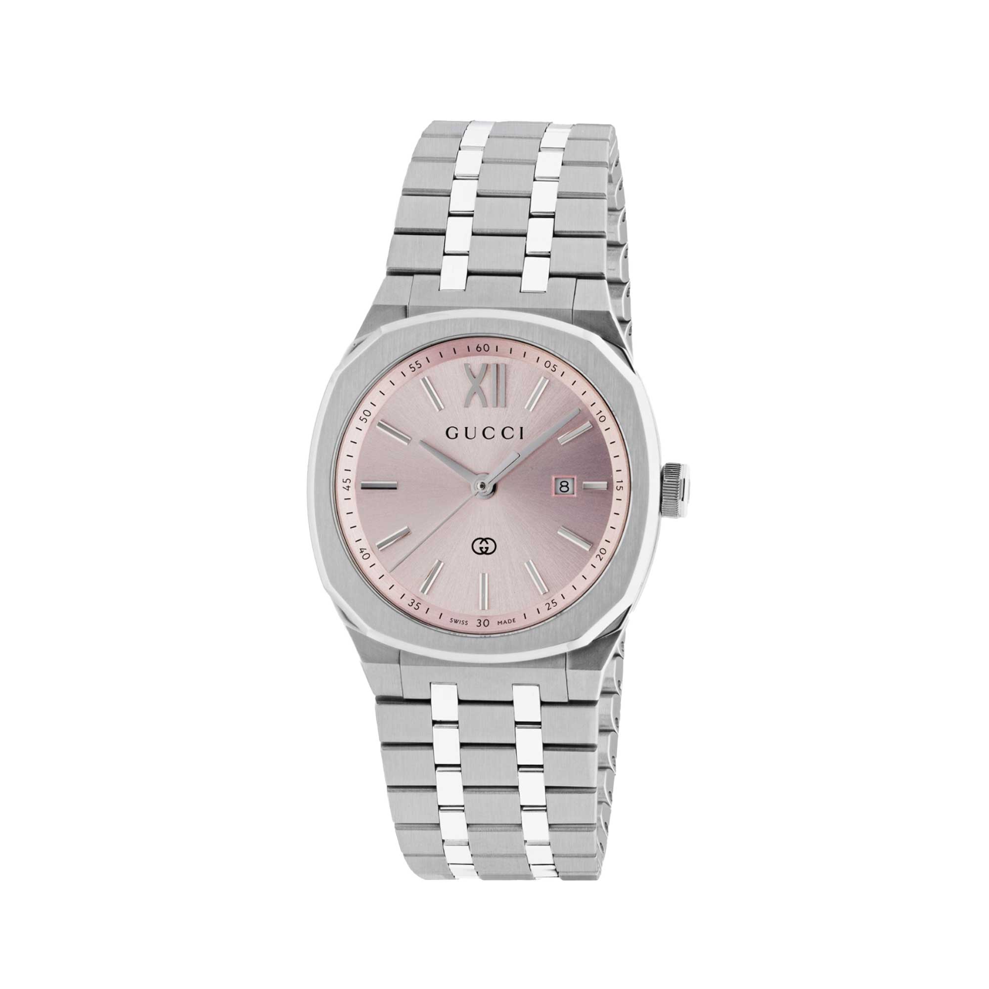Gucci watch 25H 30 MM PINK DIAL AND STEEL CASE