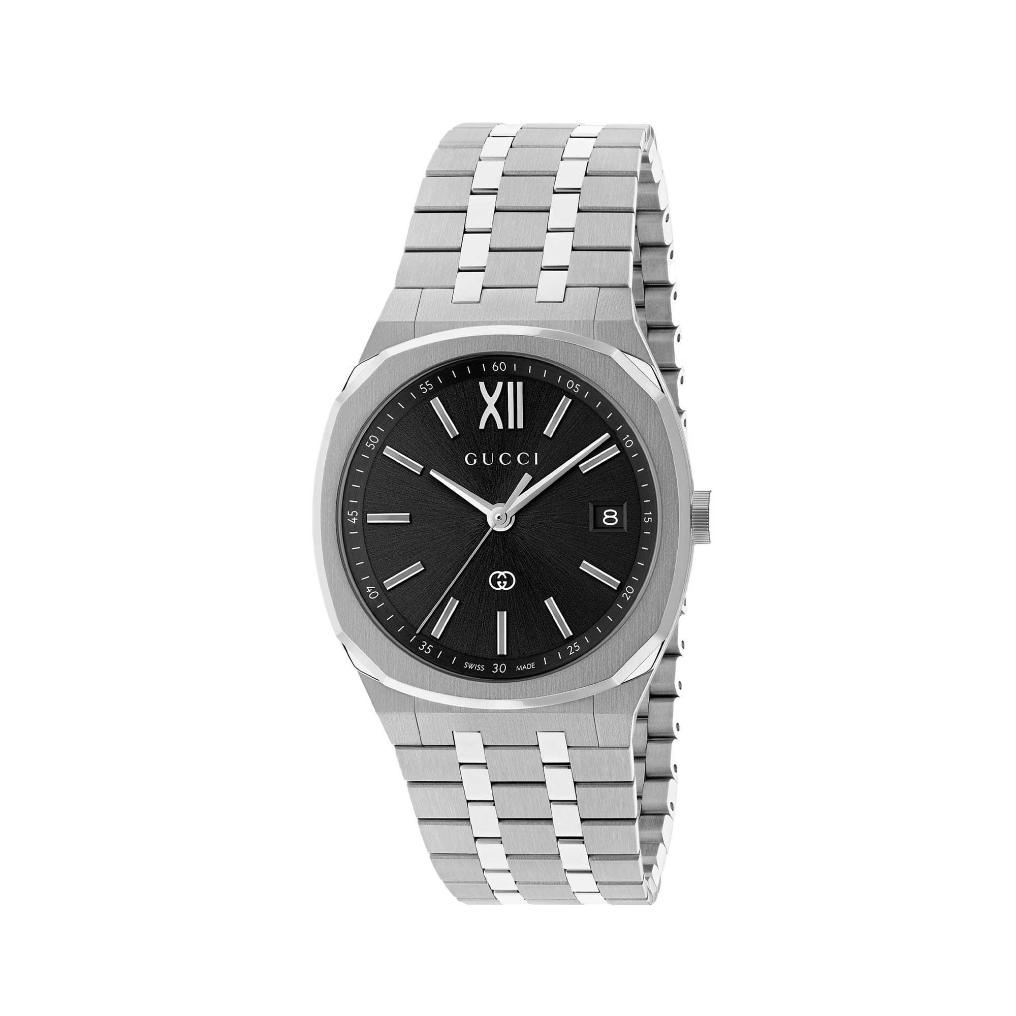 GUCCI WATCH 25H 36 MM BLACK DIAL AND STEEL CASE