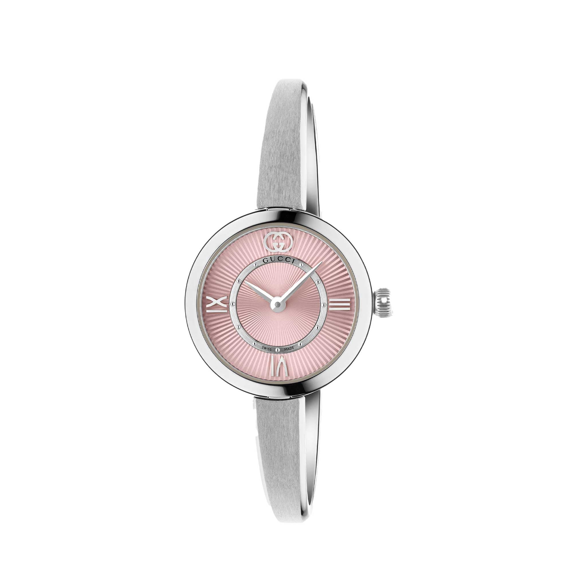 GUCCI Watch 24 mm stainless steel case pink guilloché dial