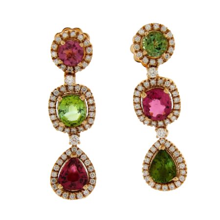 Unica rose gold earrings with Peridot and pink tourmalines 7.77 ct
