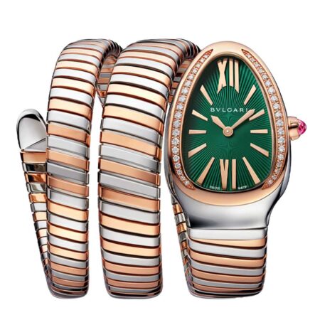 Serpenti Tubogas double-spiral rose gold watch green lacquered soleil dial