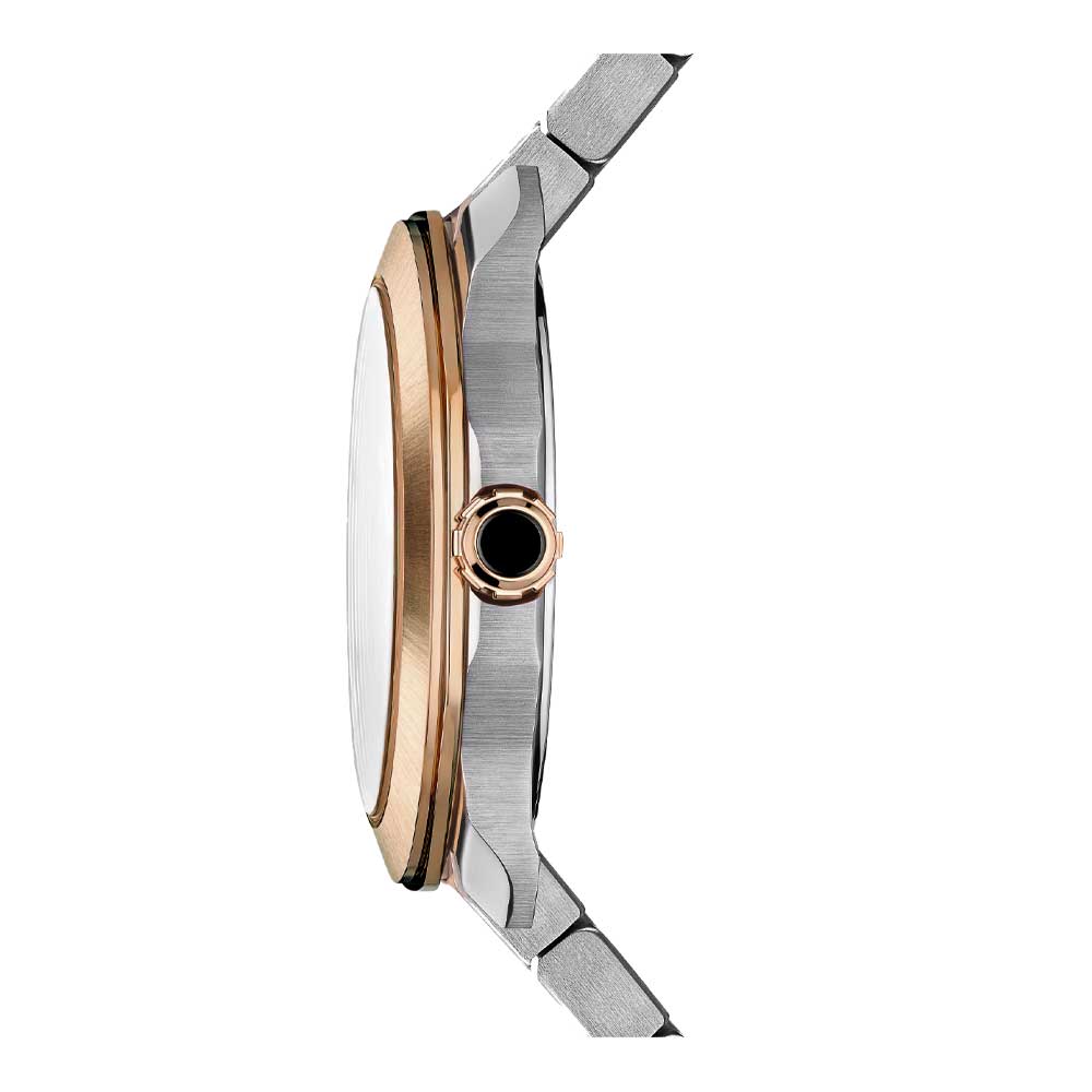 Octo Roma watch stainless steel case and bracelet rose gold bezel and blue Clous de Paris dial - Image 3