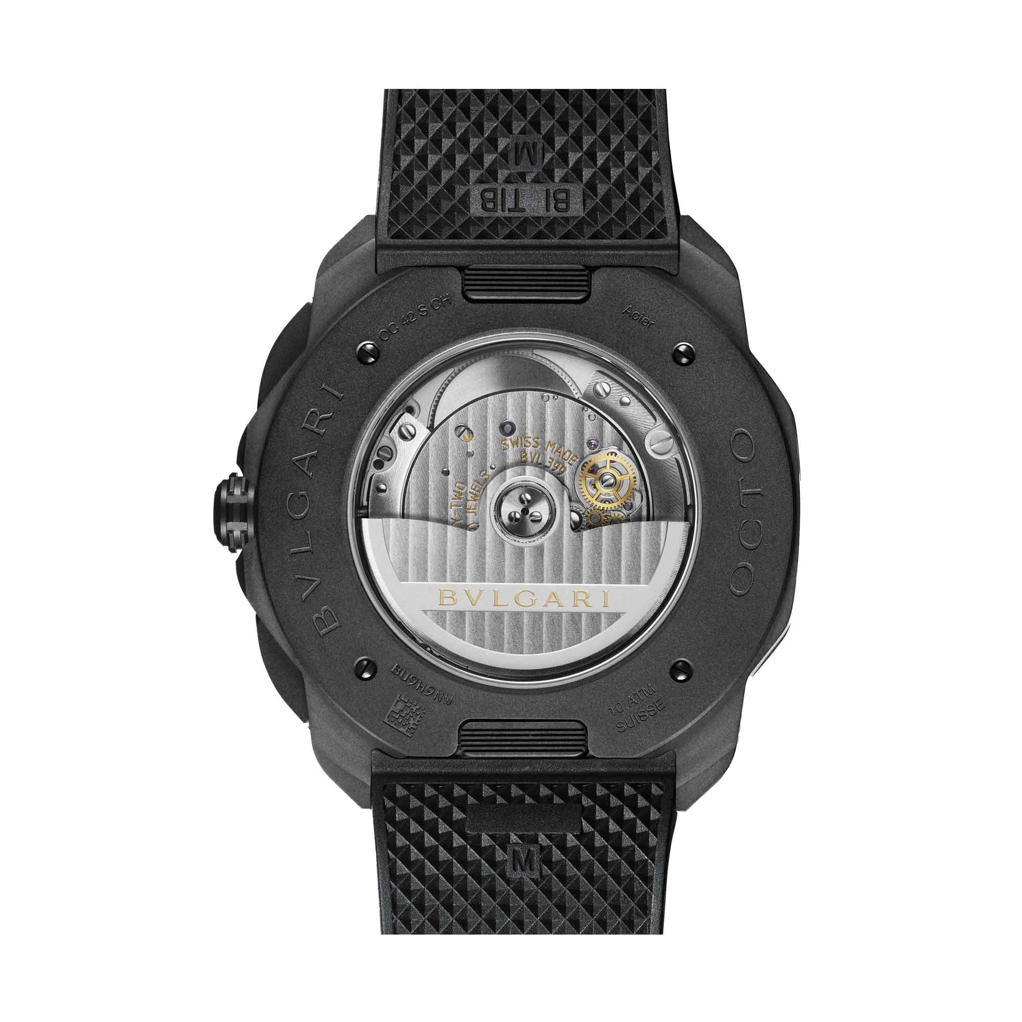 Octo Roma automatic watch stainless steel case with black DLC treatment and black Clous de Paris dial - Image 2