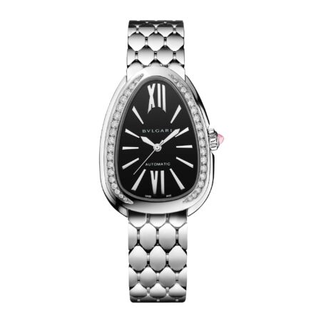 Orologio Serpenti Seduttori acciaio lunetta diamantiquadrante laccato nero